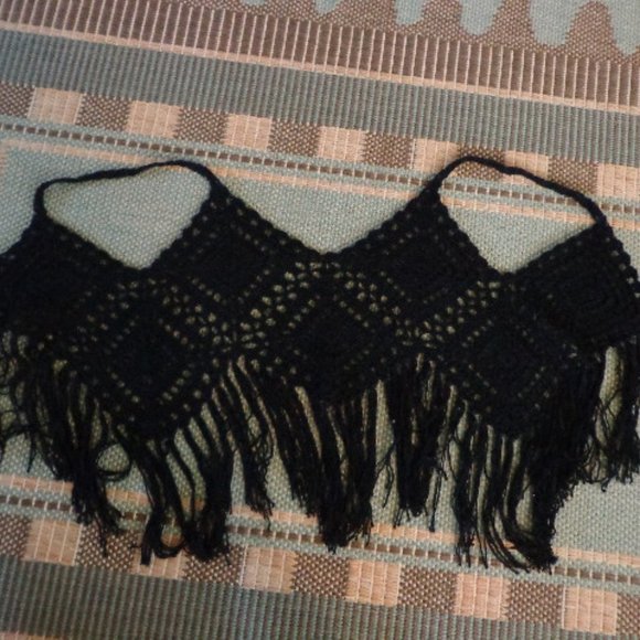 Crocheted Boho Cami Vest Top XS-S Tie Front Fringe - Picture 6 of 14